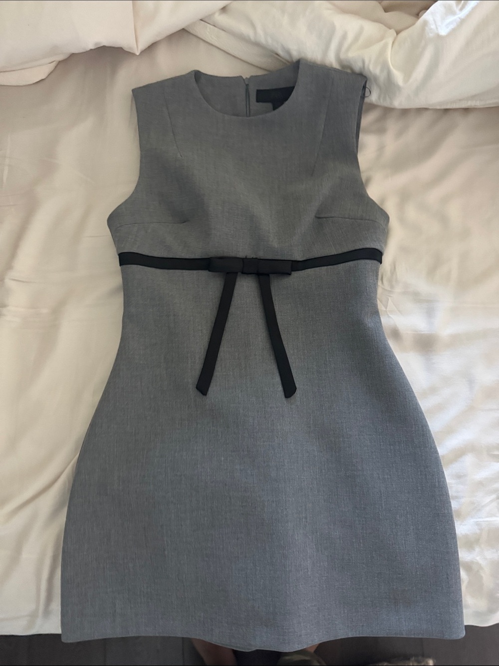 Zara Grey Sleeveless Sheath Dress with Black Waist Ribbon